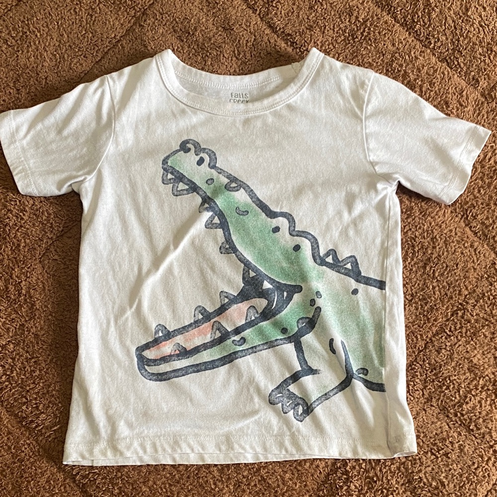 Falls Creek Kids White Tee with Green Crocodile Print
